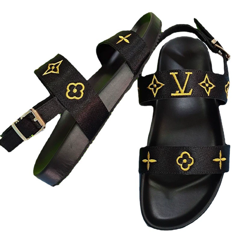 Женские пляжные сандалии 2025 года, кросс-граничная торговля, повседневные, плоские, удобные, нескользящие, резиновые, с вышивкой в римском стиле