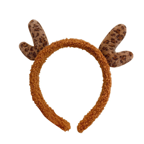 【】Korean cute leopard print antlers headband women's face wash headband women's headwear Christmas headband hairpin