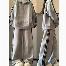 韩国东大门跨境运动衣服女套装休闲秋冬宽松显瘦设计感减龄两件套