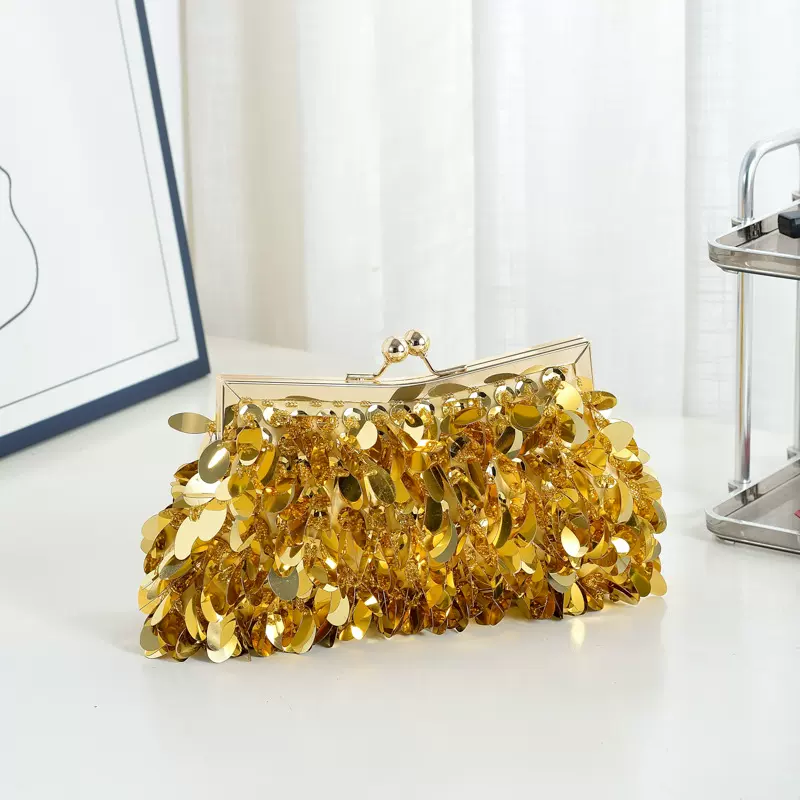 闪闪宴会包晚宴包派对包银色闪亮包包手工编织时尚珠片亮片小钱包
