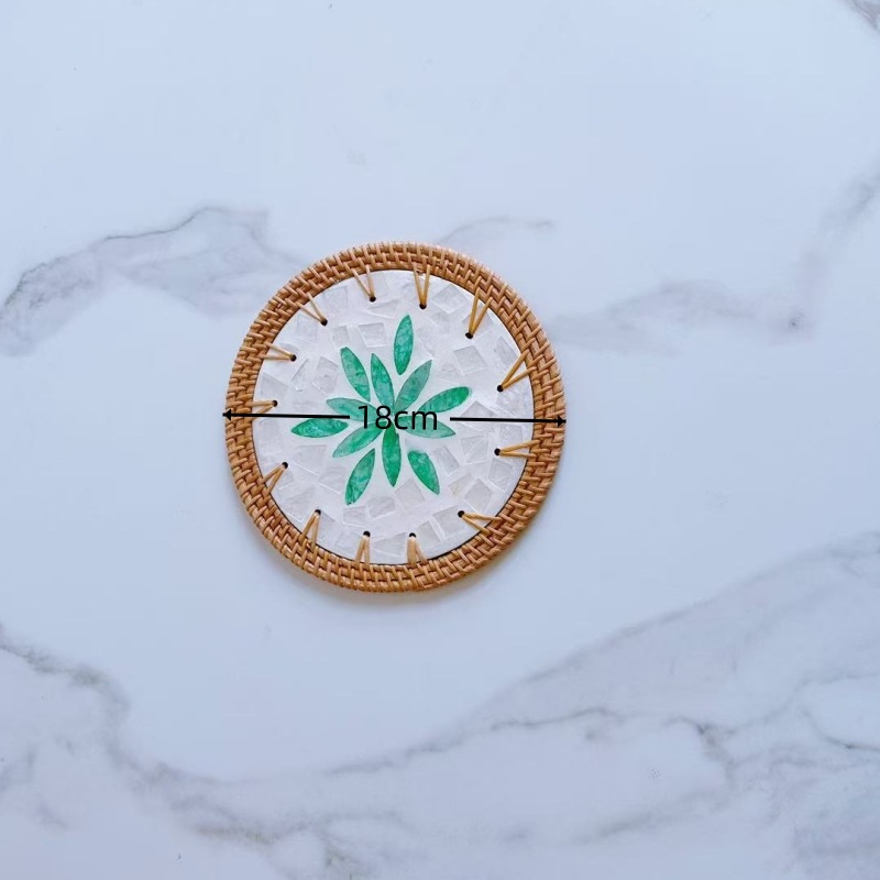 등나무 컬러 쉘 라운드 18cm 코스터 녹색 꽃 단일 조각