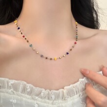 彩色水晶满天星串珠项链女轻奢小众设计高级感钛钢锁骨链手链配饰
