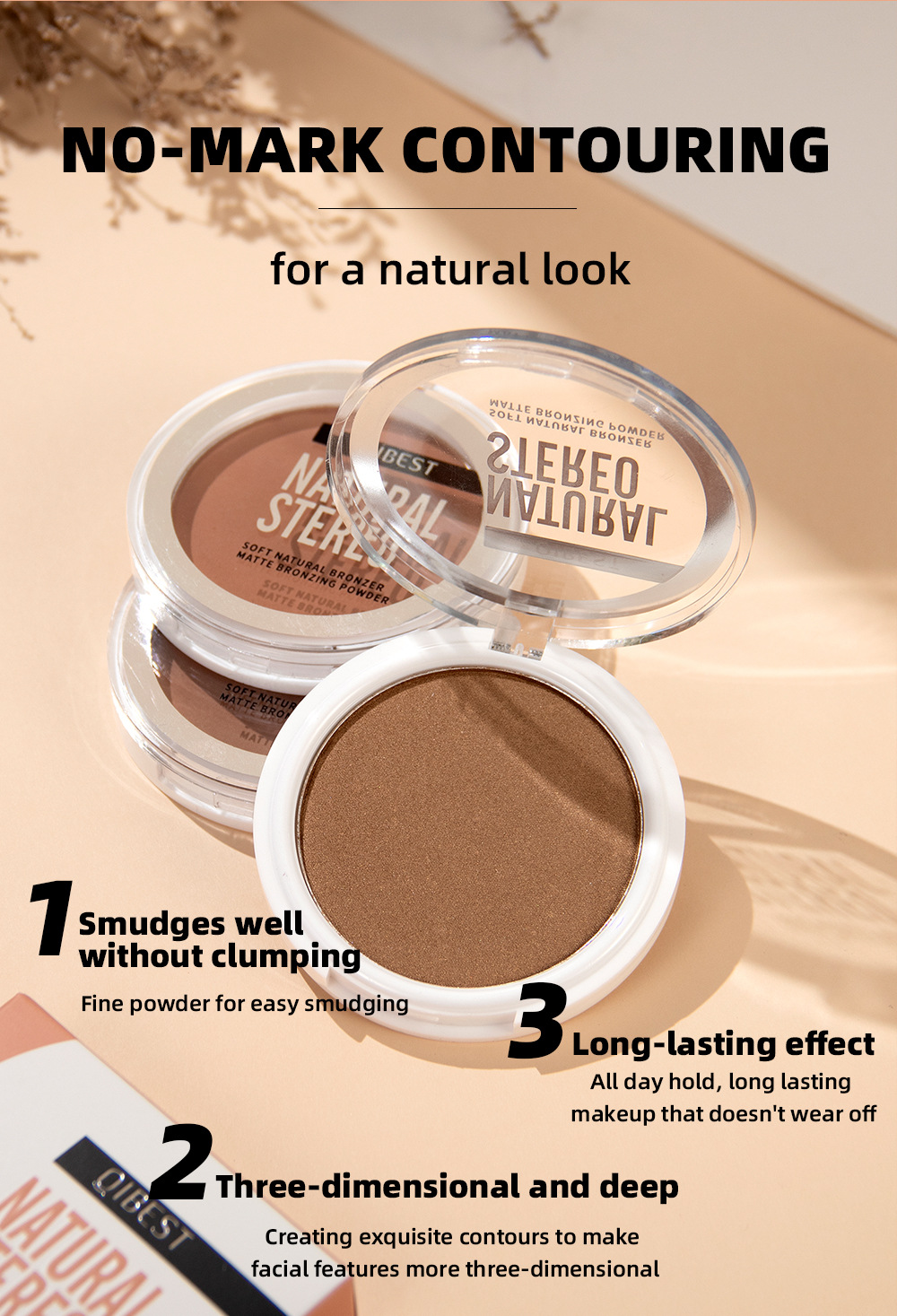 QIBEST cross-border matte contouring powder is not easy to smudge, contour contour powder, shadow and nose shadow powder, facial makeup undefined