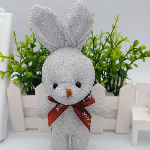 Bright silk wishing rabbit plush doll silver wire conjoined rabbit pendant bouquet doll wedding company event birthday gift