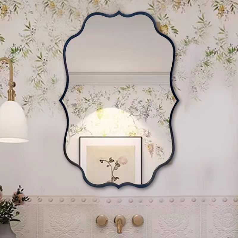 French American Style Vintage Dressing Table Makeup Mirror Light Luxury Simple Bathroom Irregular Bathroom Mirror Wall-Mounted Decorative Mirror