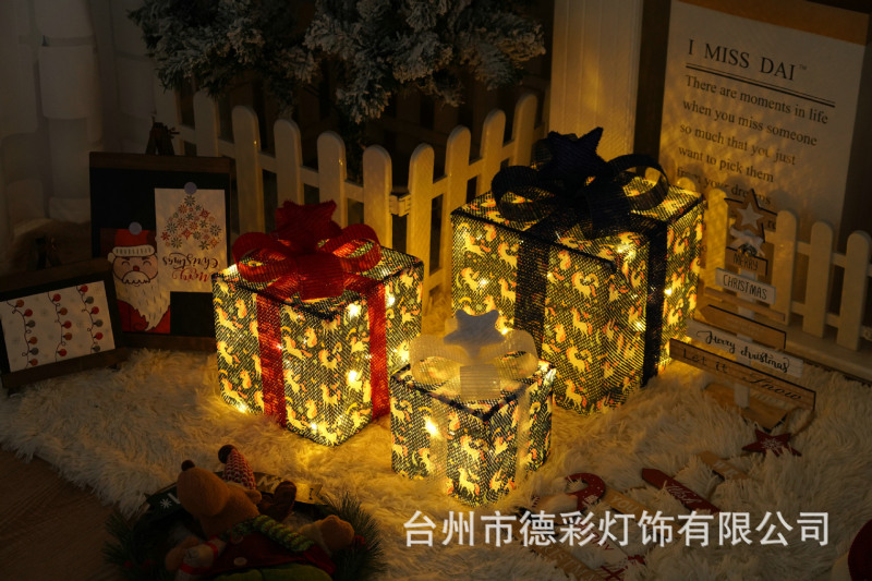 LEDクリスマスプレゼント箱三点セット越境新作クリスマス装飾灯シチュエーションアレンジ装飾灯|undefined