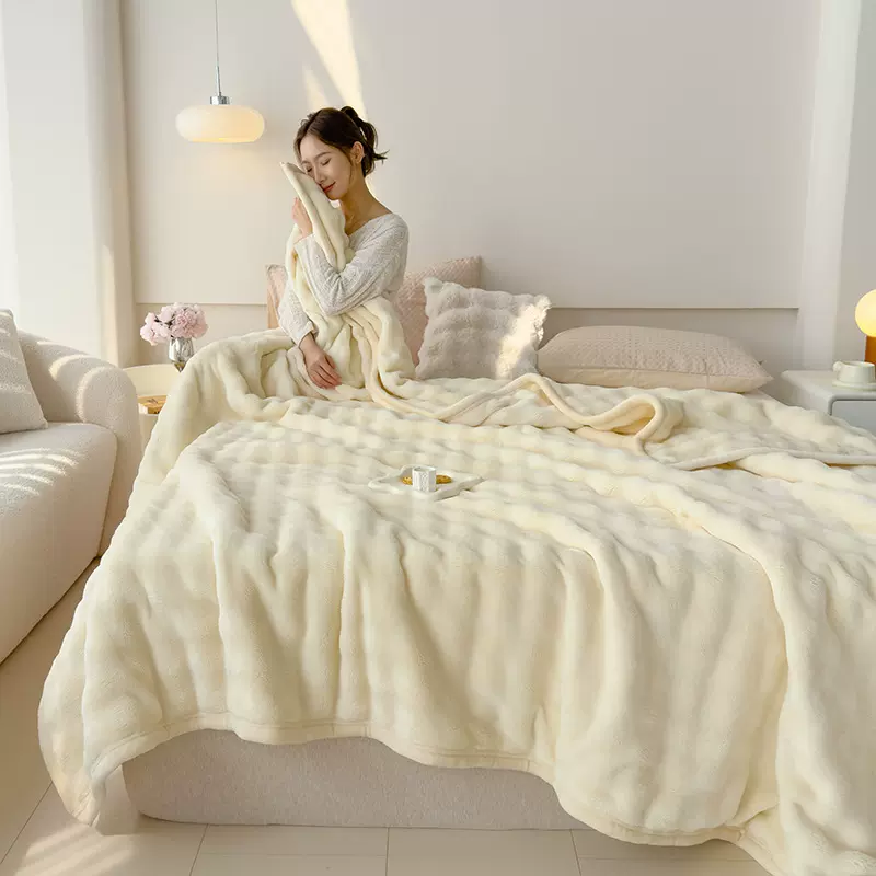 外贸泡泡绒毯兔毛毯法兰绒毯子午睡毯外贸珊瑚绒盖毯双面加厚绒毯