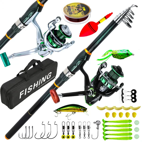 2.7m Fluorescent Green Fiberglass Set Long Casting Lure Sea Fishing Rod Full Set Soft Bait Fish Hook Fishing Line Cross-Border Wholesale
