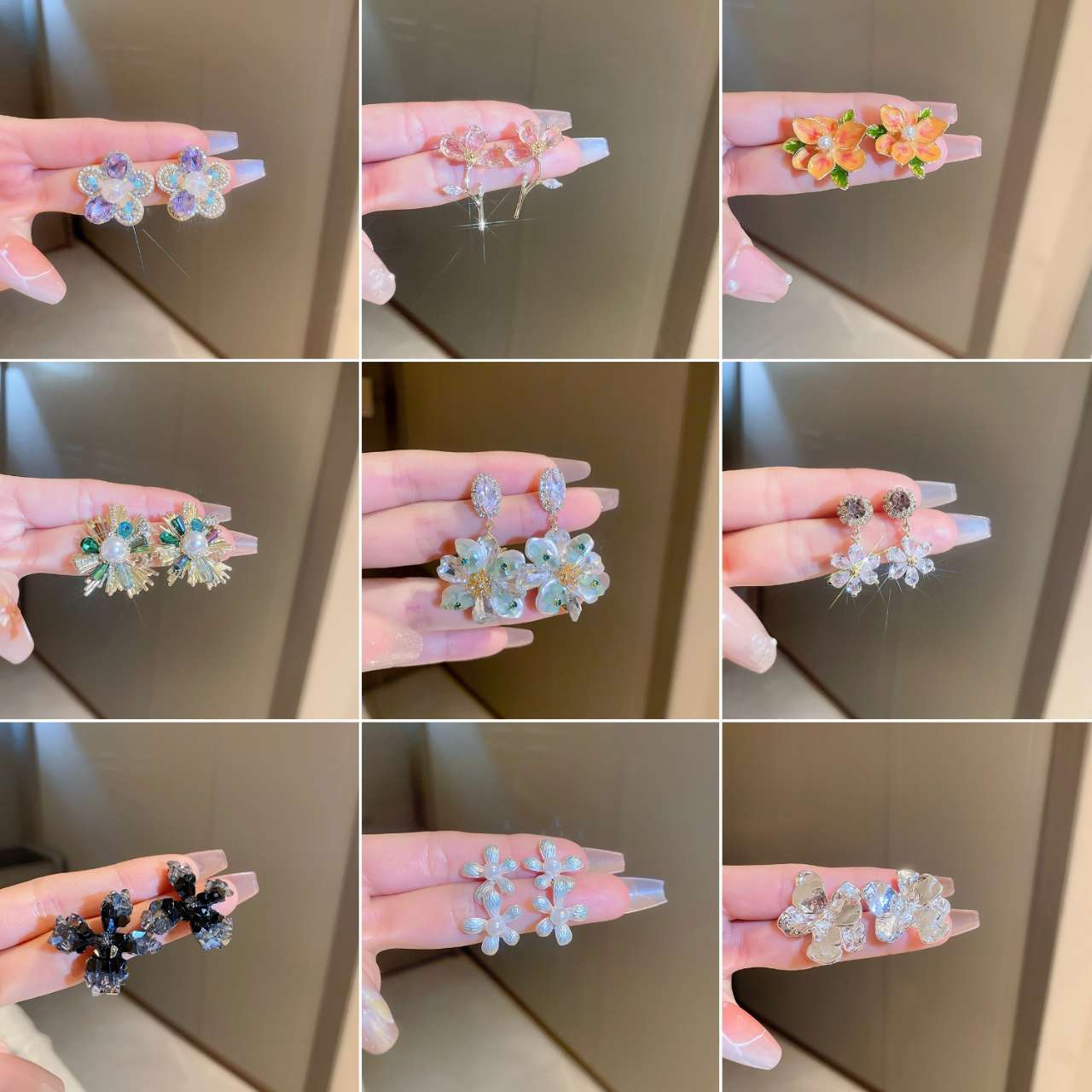 銀針彩色水晶花朵耳環女小巧簡約個性耳釘小清新甜美森系耳飾批發