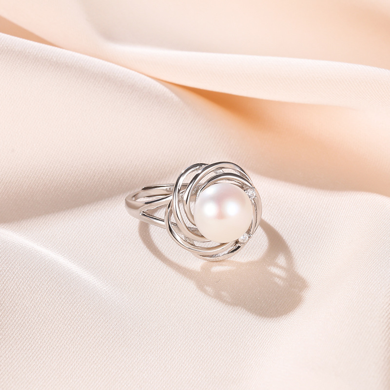 S925 plata esterlina anillo de perlas de agua dulce para las mujeres verano 2023 nueva moda personalizada anillo de dedo índice abierto pulsera transfronteriza
