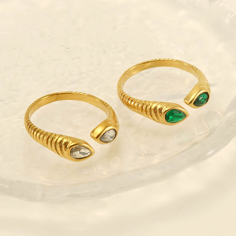 Transfronterizo europeo y americano anillo de circón de acero inoxidable nicho diseño retro anillo avanzado abierto con incrustaciones ins estilo de las mujeres