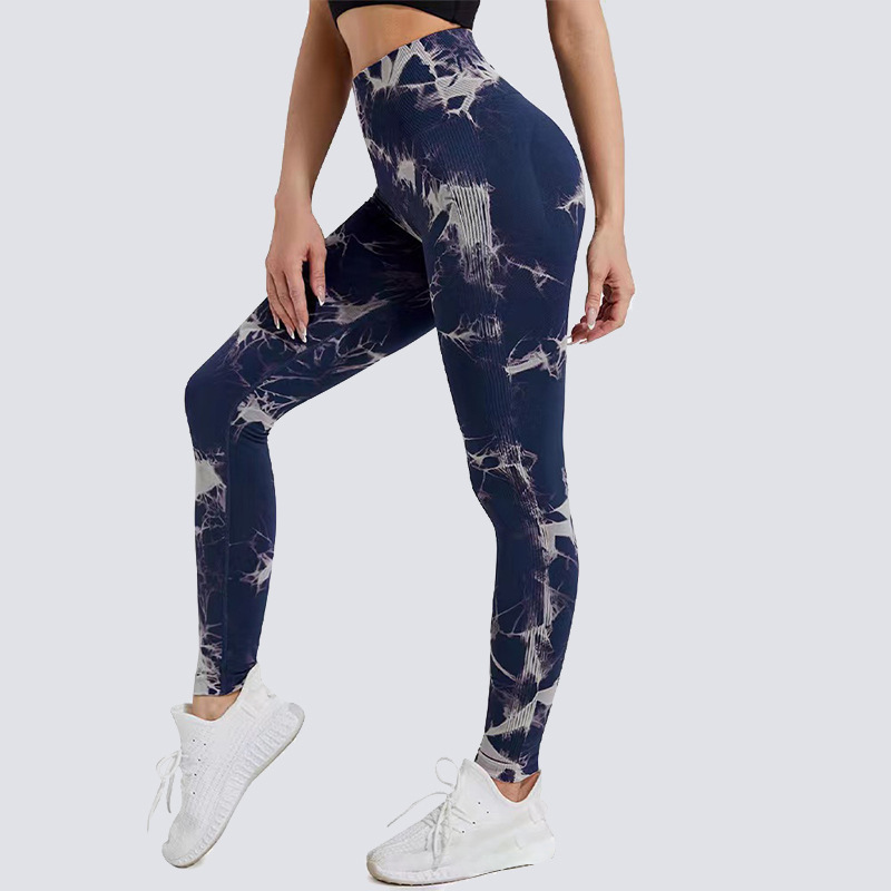 Tie Dye High-Waisted Women's Yoga Pants Breathable Sweat-Wicking Peach Fitness Cropped Sports Tights_desvips.com