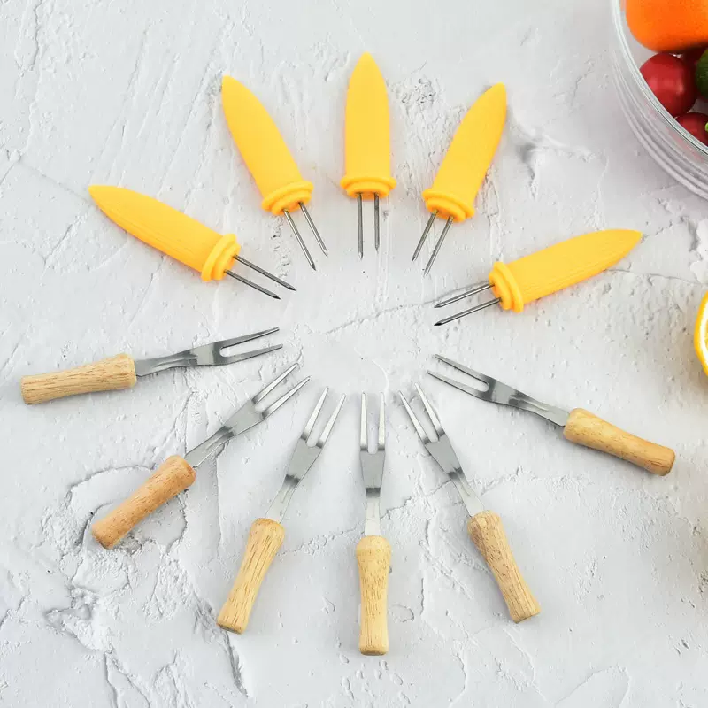 厂家现货不锈钢玉米叉塑料手柄水果叉BBQ烧烤叉烘焙烤具配套批发