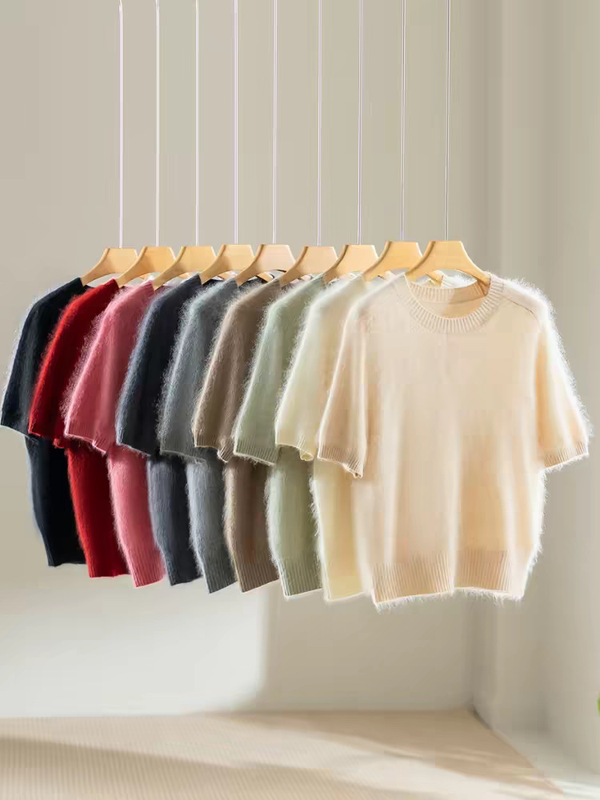 Cashmere Brushed Wool Crew Neck Knitted Short-Sleeve Sweater 67.5kg Unique Item