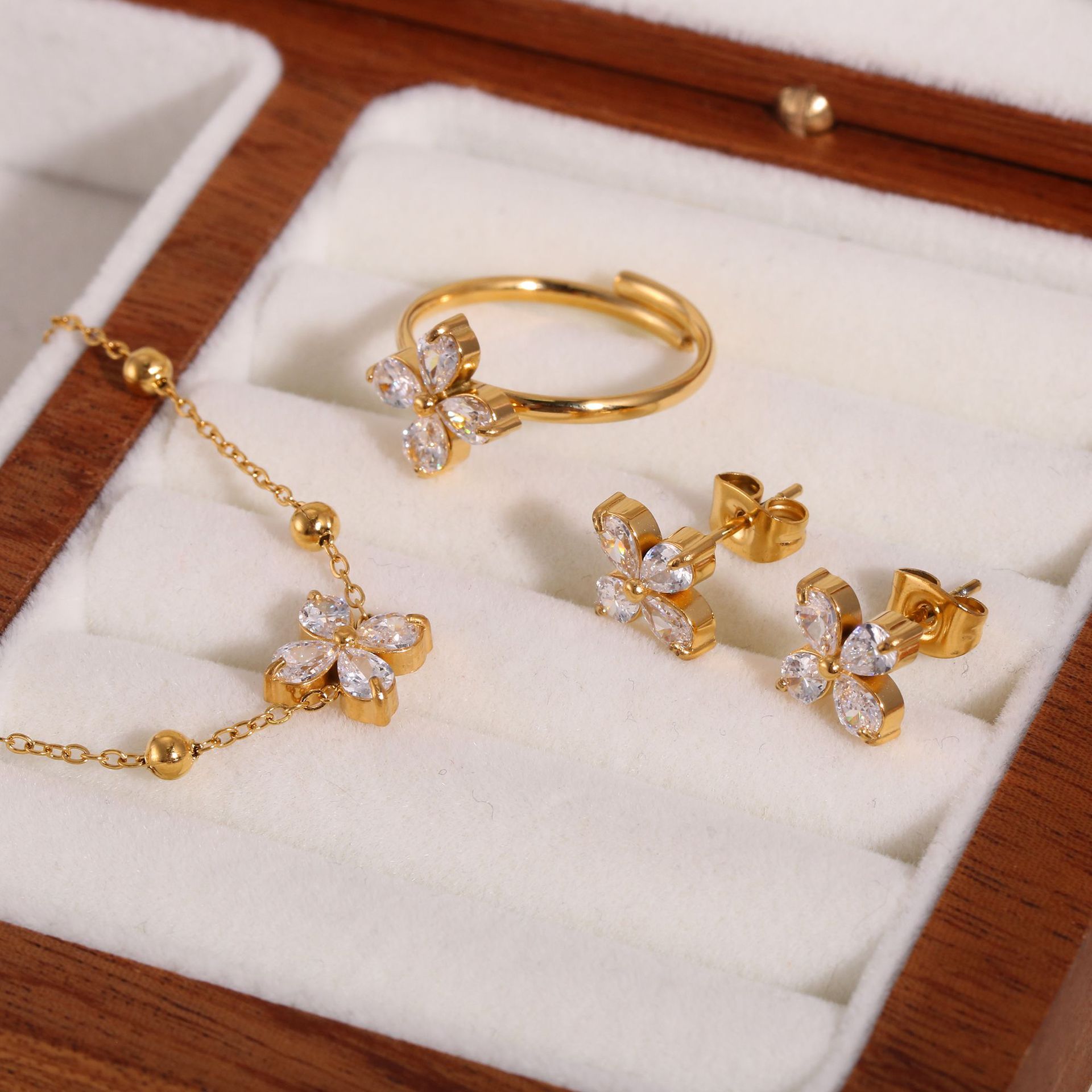 네잎 클로버 지르콘 팔찌 세트 A203