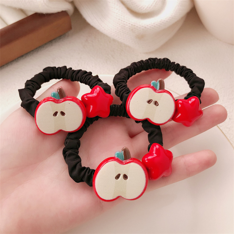 Nuevo anillo de cabello de manzana roja estrella ins simple blanco de la niña intestino delgado cuerda de cabello de cola de caballo correa de correa cabeza adornos de cabello