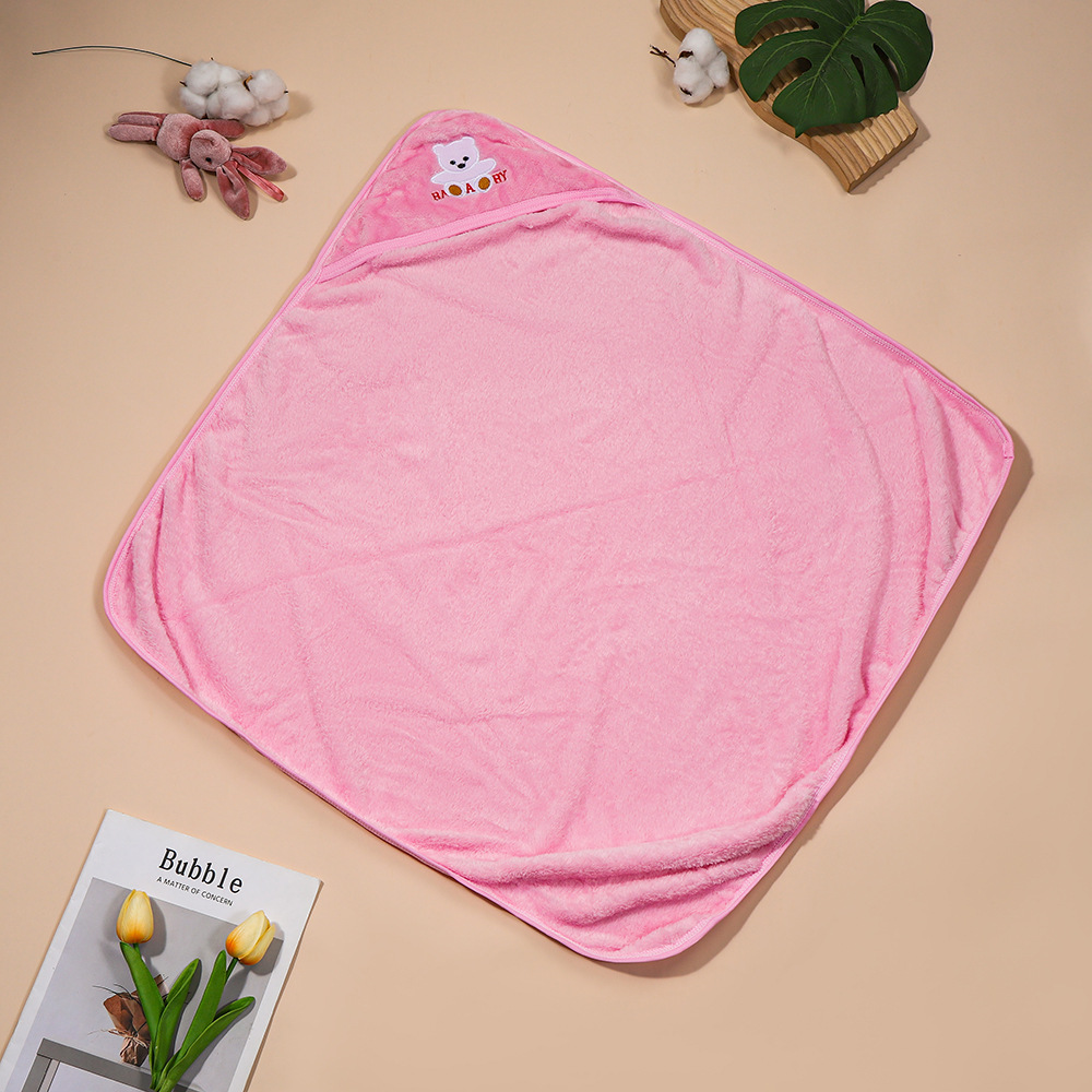 New Cute Plain Flannel All-Season Cartoon Cape Blanket for Mother and Baby, Soft Hooded Newborn Blanket