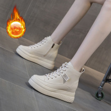 2025秋冬季女鞋新款坡跟厚底松糕高帮鞋小个子内增高休闲鞋短靴女