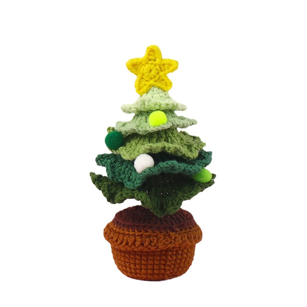 Готовая кросс-бордер handmade ручная вязаная Christmas ёлка шерсть цветочная настольная композиция подарок девочкам