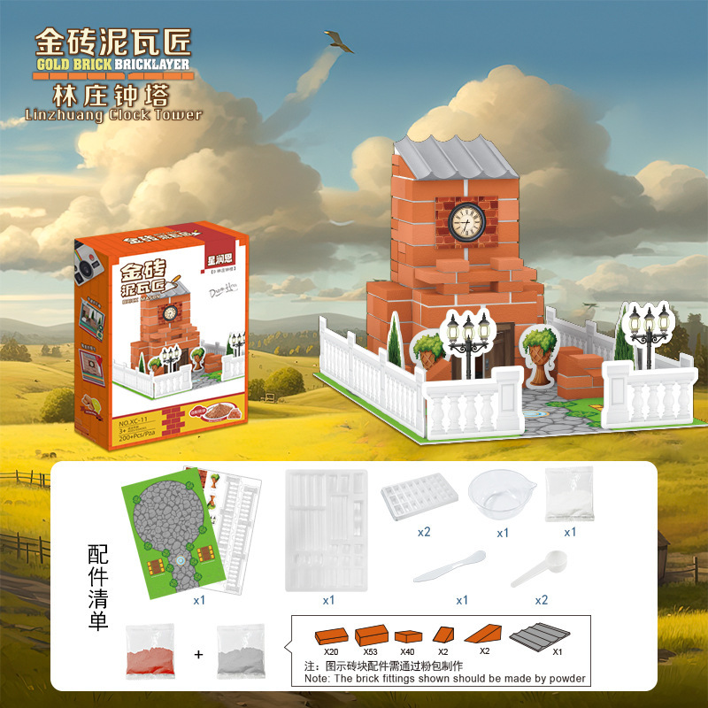 Masón diy construyendo a mano casa mini cabaña modelo arquitecto maestro de simulación ladrillo construyendo casa juguetes