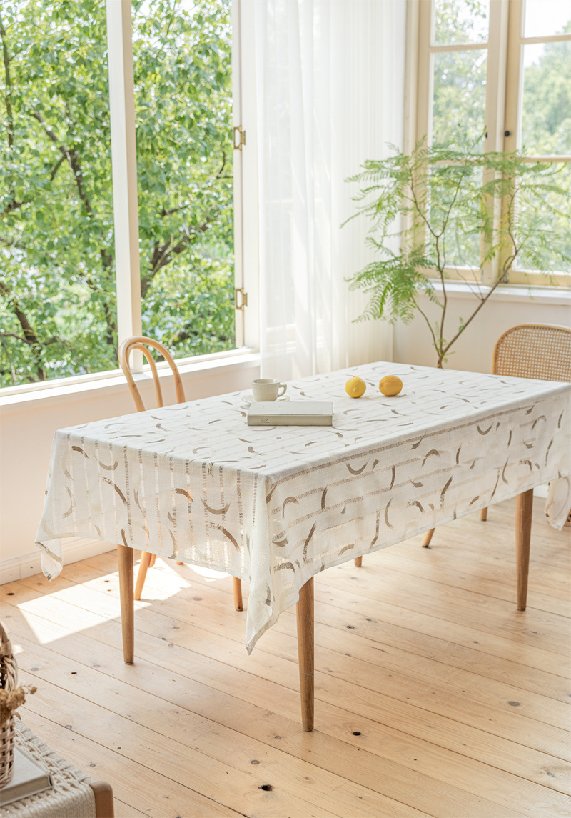 INS Rechteckige Tischdecke aus Vollpolyester, Jacquard-Druck, hohl, geometrisch gestreift, mit Quasten, für Couchtisch und Esstisch_voghion.com