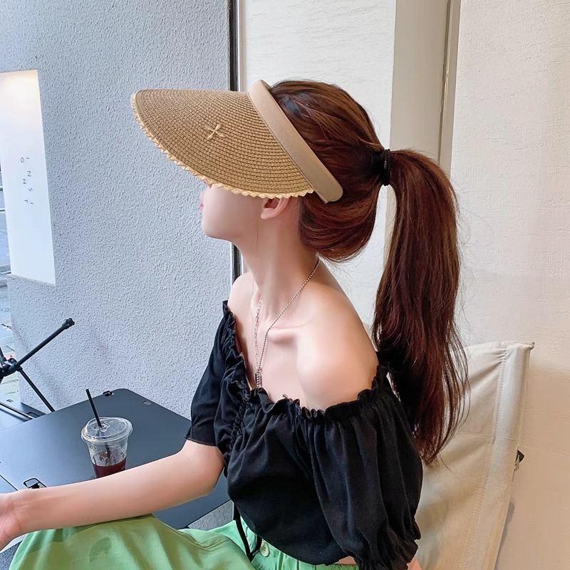 Hepburn Stil Raffia Strohvisor Für Damen Mit Uv Sonnenschutz_voghion.com