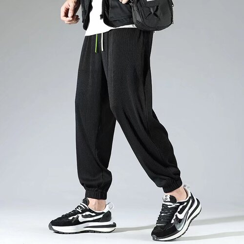 Insect-repellent summer ice silk pants, thin and loose men's 9-inch harem ankle pants, breathable quick-drying casual pants