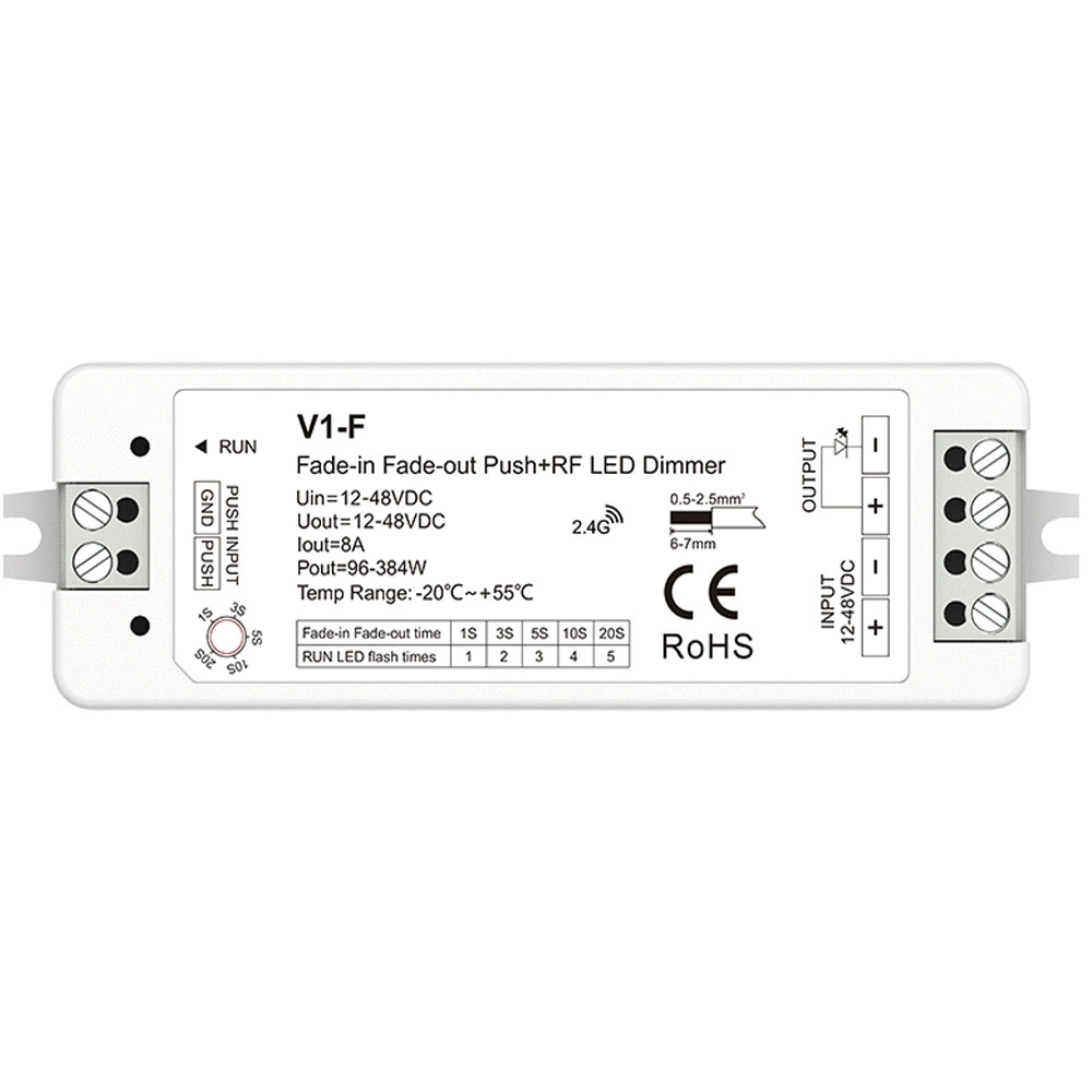 V1-B DC12-24V dual knob constant voltage LED dimmer digital display PWM frequency optional breathing gradient