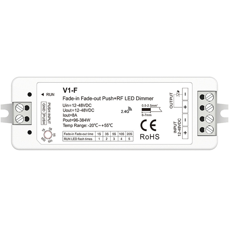 Faded bright and dim Push RF2.4GHz LED constant voltage controller DC12-48V8A positive and negative trigger V1-F