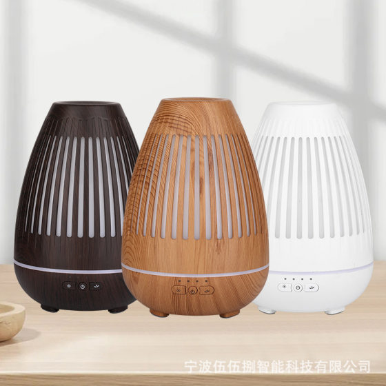 Cross-border new humidifier hollow colorful night light wood grain aromatherapy machine mute office desktop creative gifts