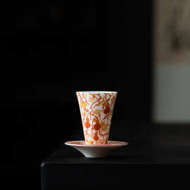 陶瓷茶杯主人杯单杯白瓷釉上彩茶盏主人杯功夫茶具国风带托茶道杯