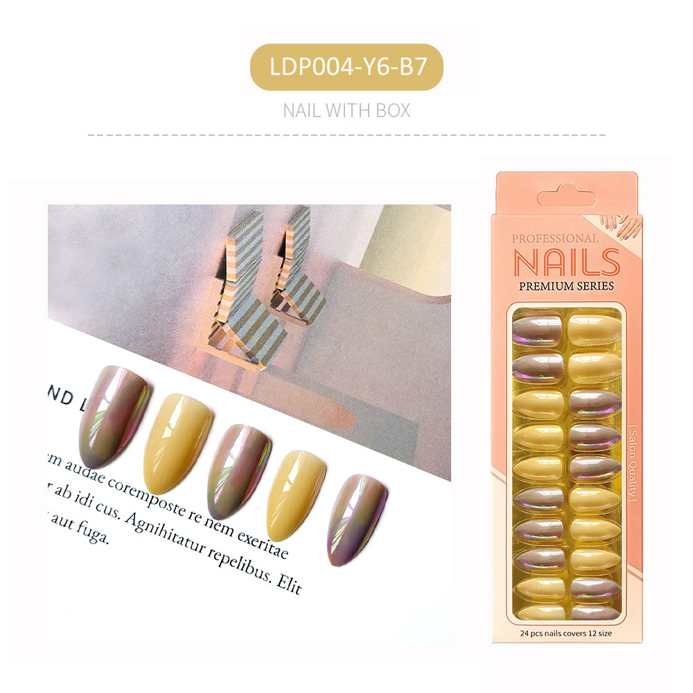Uñas postizas iridiscentes, puntas de uñas de longitud media, uñas postizas largas en caja, puntas de uñas postizas electrochapadas.