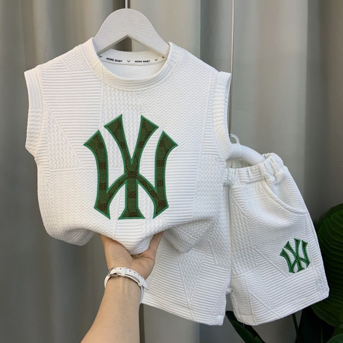 クロスボーダー子供服【刺繍モデル】男の子ベストスーツ新しい子供ネットセレブ服子供クールでハンサムな夏服|undefined
