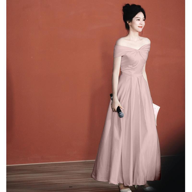 晚礼服一字肩高端轻奢小众法式订婚连衣裙白色领证登记小白裙夏季|undefined