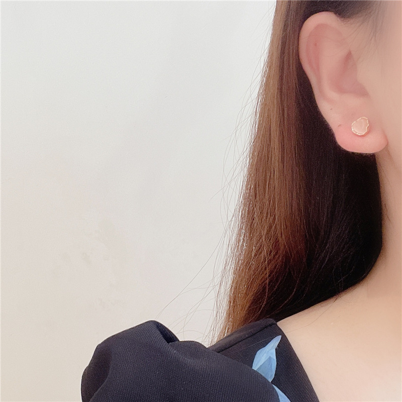 7g Weight 1 Pair Cute Sweet Heart Shape Stoving Varnish Plating Inlay 925 Sterling Silver Cat's Eye Stone Ear Studs