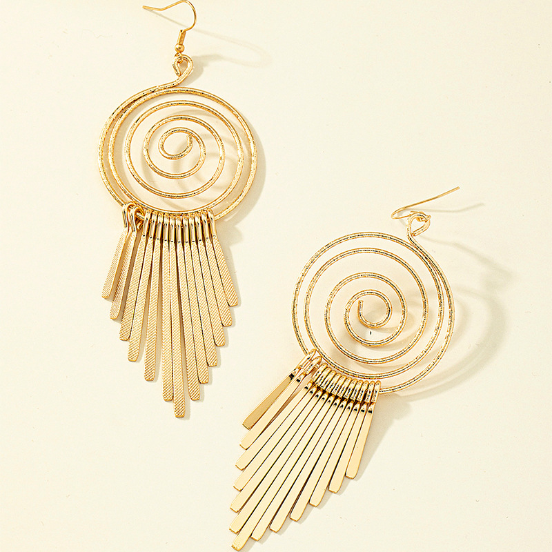 Ethnic Style Long Circle Spiral Disc Tassel Pendant Earrings display picture 5