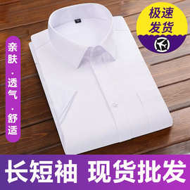 商务白衬衫男同款女短袖免烫职业男士正装纯色棉衬衣工作服批发