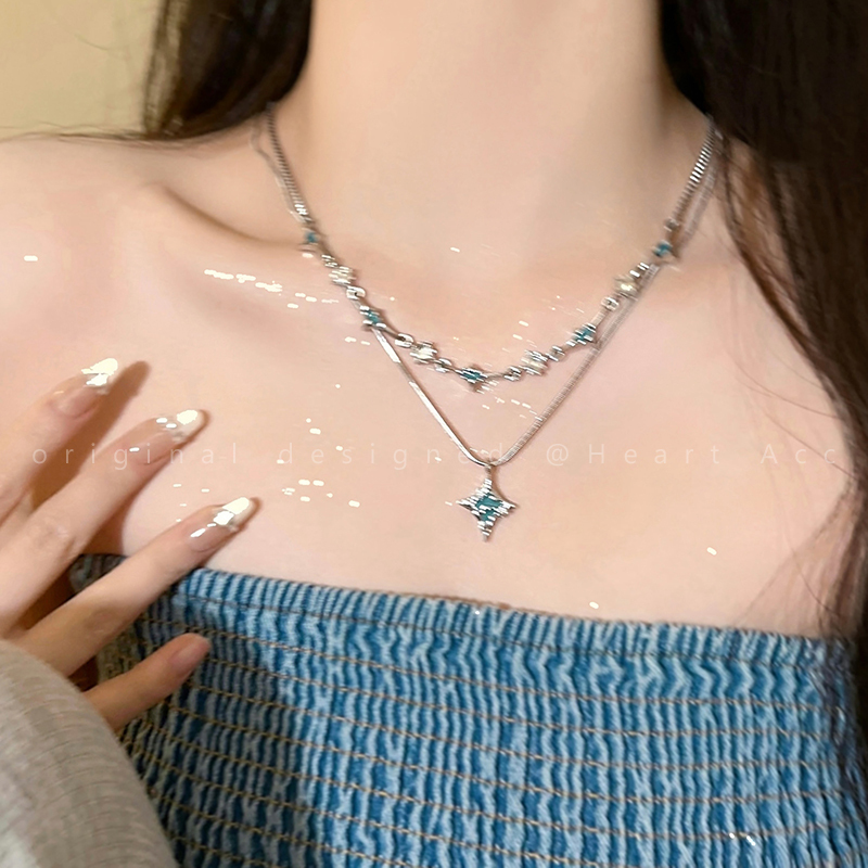 Double-Layered Four-Pointed Star Necklace for Women 2026 New Hip-Hop Clavicle Chain Fashion Sweet Cool Spicy Girl Versatile Choker Double-Layered Four-Pointed Star Necklace for Women 2026 New Hip-Hop Clavicle Chain Fashion Sweet Cool Spicy Girl Versatile Choker