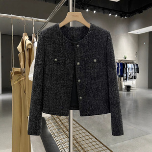 dark gray Short Chanel Style Coat Women's 2024 Early Winter High-grade Korean Style Light Mature European Style Coat