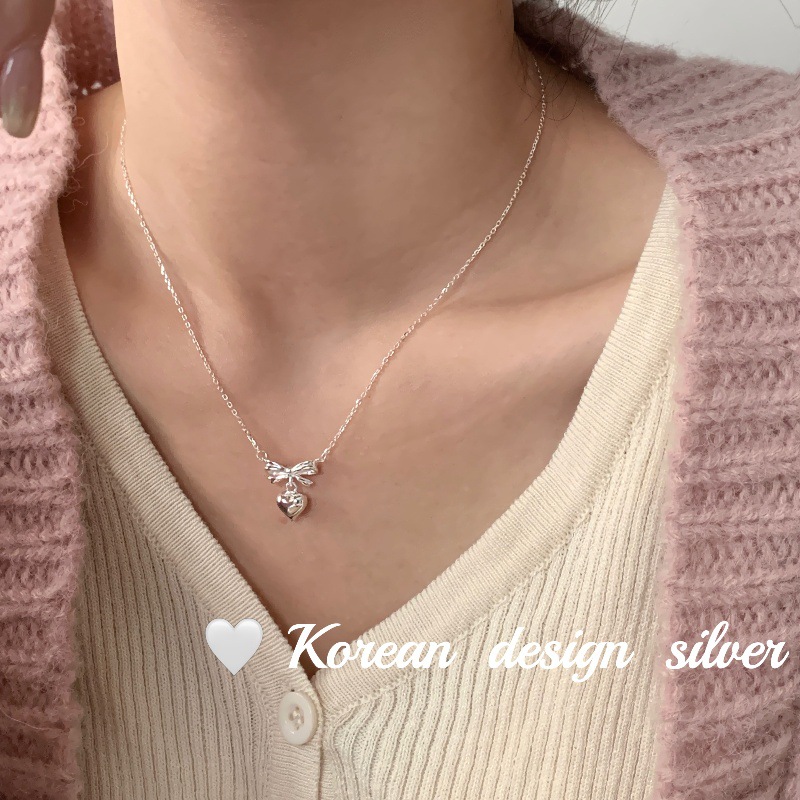 韓版小清新飾品 S925純銀蝴蝶吊墜愛心項鍊  簡約日系疊戴鎖骨鏈
