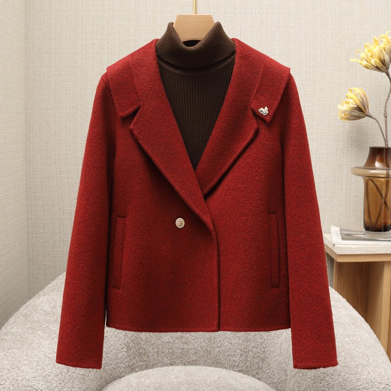 Double-Sided Wool Coat for Women, Elegant Style for Petite Figures, 2025 Autumn and Winter New Style, Suit Collar, Elegant Woolen Coat for Women