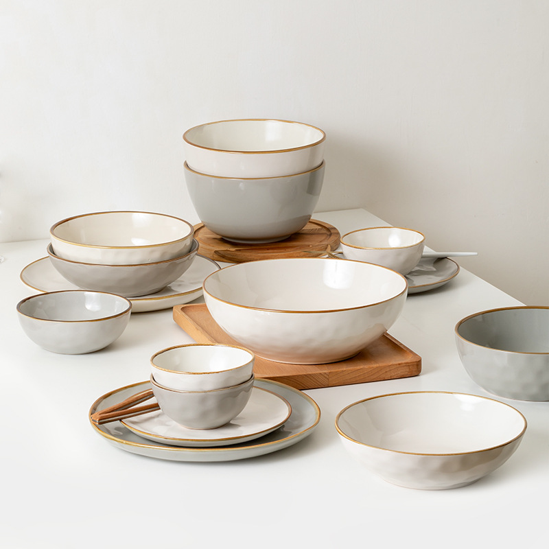 Creativo agua ondulada platos de cerámica cubiertos nórdicos platos de platos de platos vintage caseros platos de sopa platos de comida exportación única transfronteriza