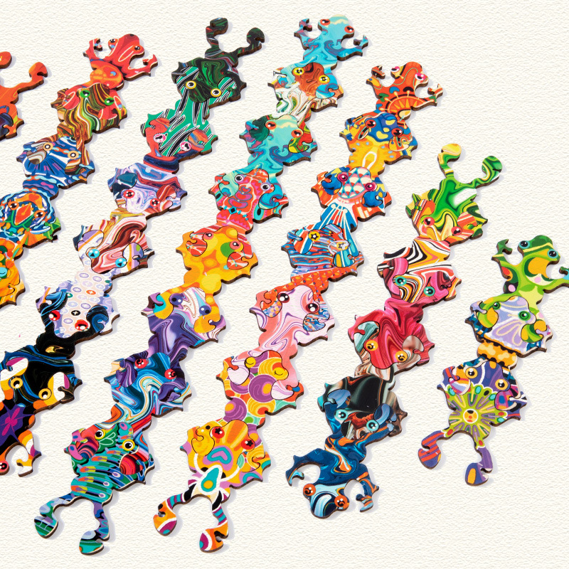 Rana de madera rompecabezas de arte animales de madera pareja puzzle puzzle de educación temprana juguetes cognitivos puzzle de iluminación cognitiva infantil