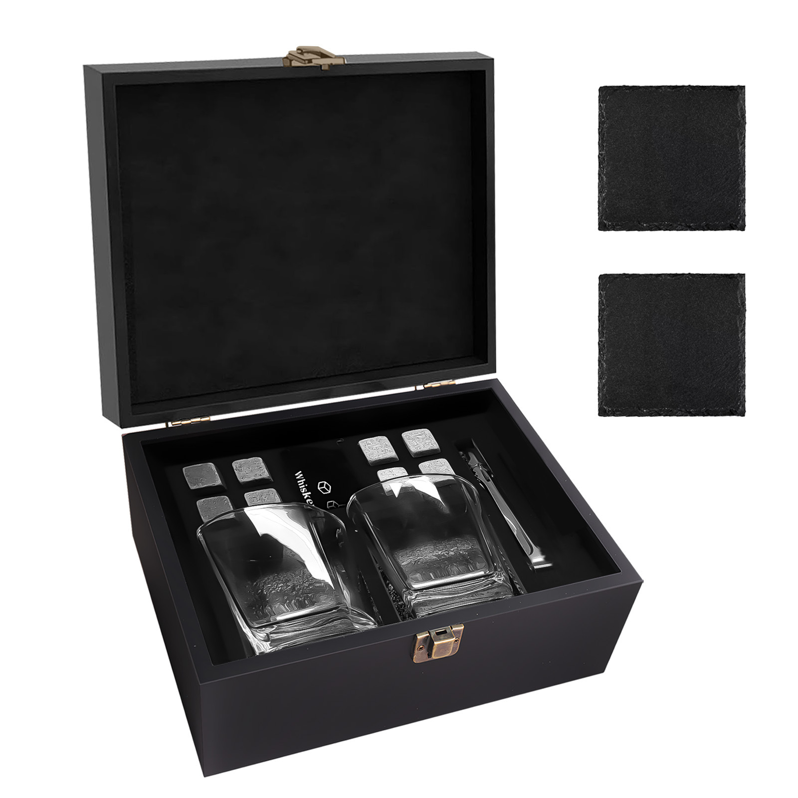 Caja de madera de cristal de whisky de vino de hielo transfronterizo caja de regalo de piedra de hielo de alto grado