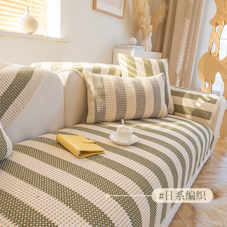 Japanese Style Cotton Woven Sofa Cushion Linen Sofa Cover All Seasons Universal Non-slip Cotton Linen Seat Cushion Cover Breathable