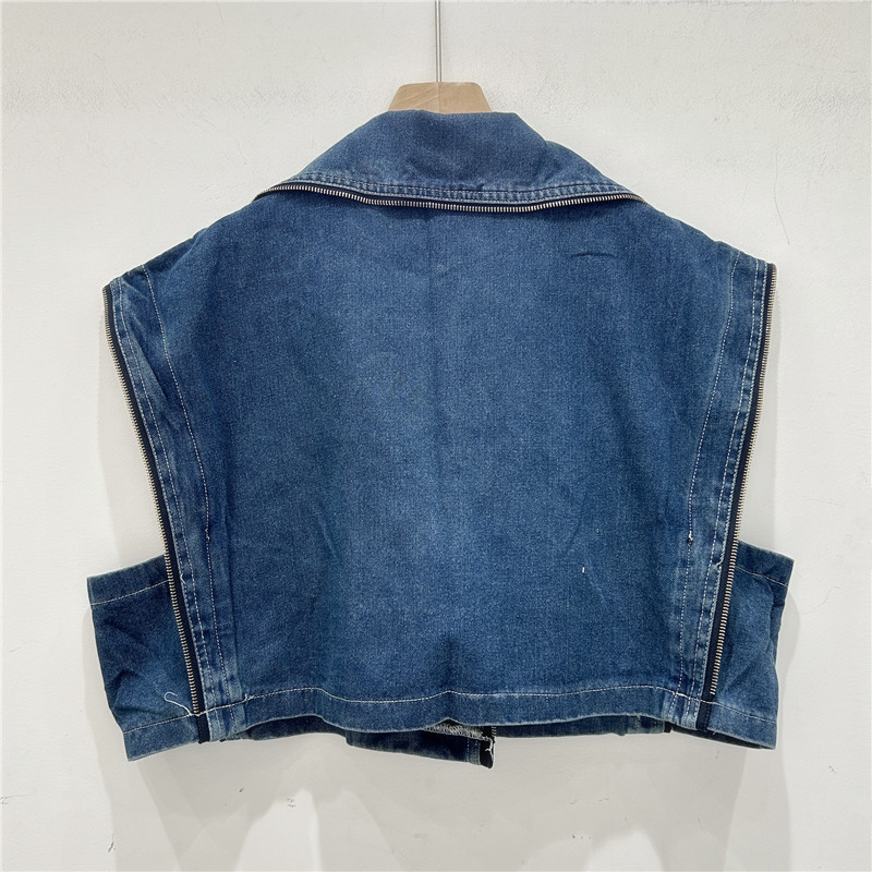 Verano nuevo estilo elegante flor tridimensional diseño personalidad hombro ancho chaleco vaquero pequeño chaqueta de caballo abrazadera chaqueta mujer