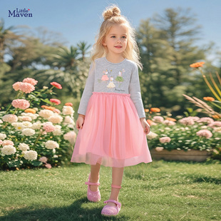 Little Maven European and American Style Girls' Dress Autum Mesh Princess Dress Cartoon Cute Kidsren's Skirt