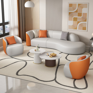 Curved Sofa Bridal Shop Beauty Salon Stitching Super Long Hotel Internet Celebrated Cat Scratch Technology Leather Sofa Coffee Table Combination