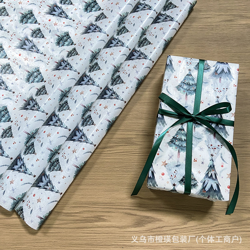 跨境热卖新年圣诞礼物包装纸高级星星圣诞树图案礼品内衬纸薄页纸