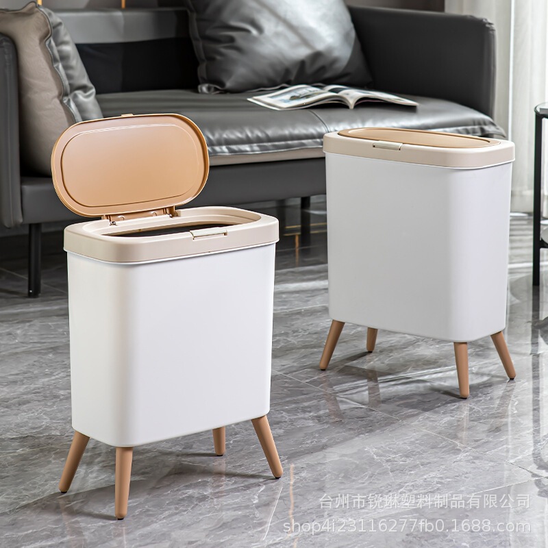 New stylish household slim trash can for the living room, press-type waste bin, high-legged trash can for the kitchen that eliminates the need to bend over New stylish household slim trash can for the living room, press-type waste bin, high-legged trash can for the kitchen that eliminates the need to bend over
